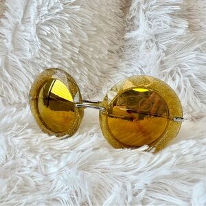 Dolce & Gabbana DG Round Gold Yellow Glitter Sunglasses Sunnies Shades Authentic